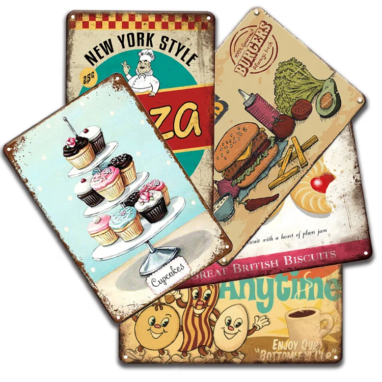 wholesale antique  metal plaque food signs custom made decorative retro metal tin signs