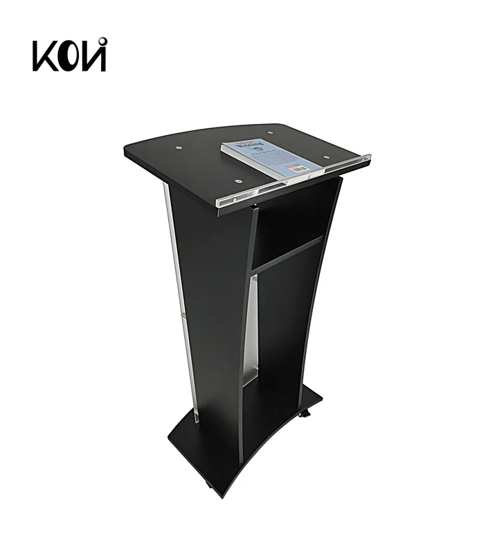 Acrylic movable church podium pulp debate conference podium plexiglass Lucite black wooden shelf cup holder