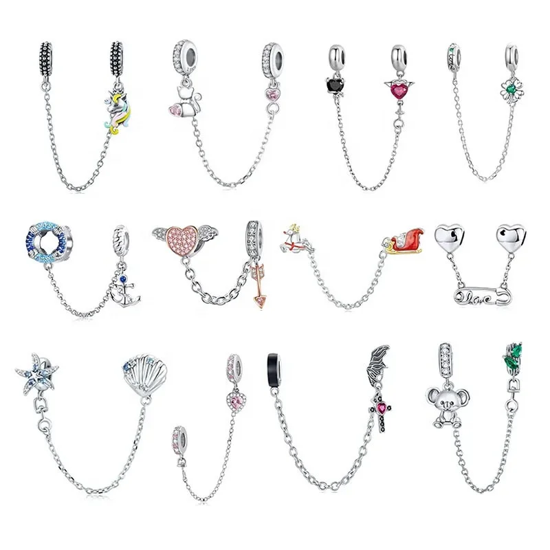 Hot selling 925 sterling silver safety chain charms wholesale italian charms fit charm bangle bracelet