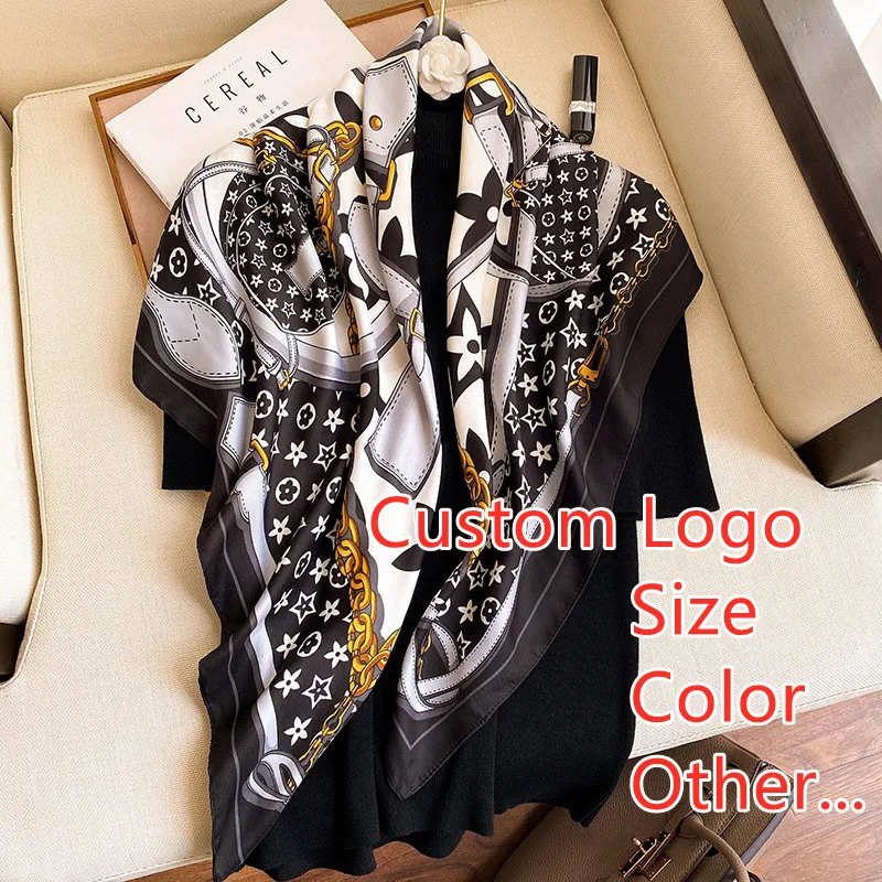 Женский Классический шелковый шарф 90*90 см с цифровой печатью, индивидуальный логотип