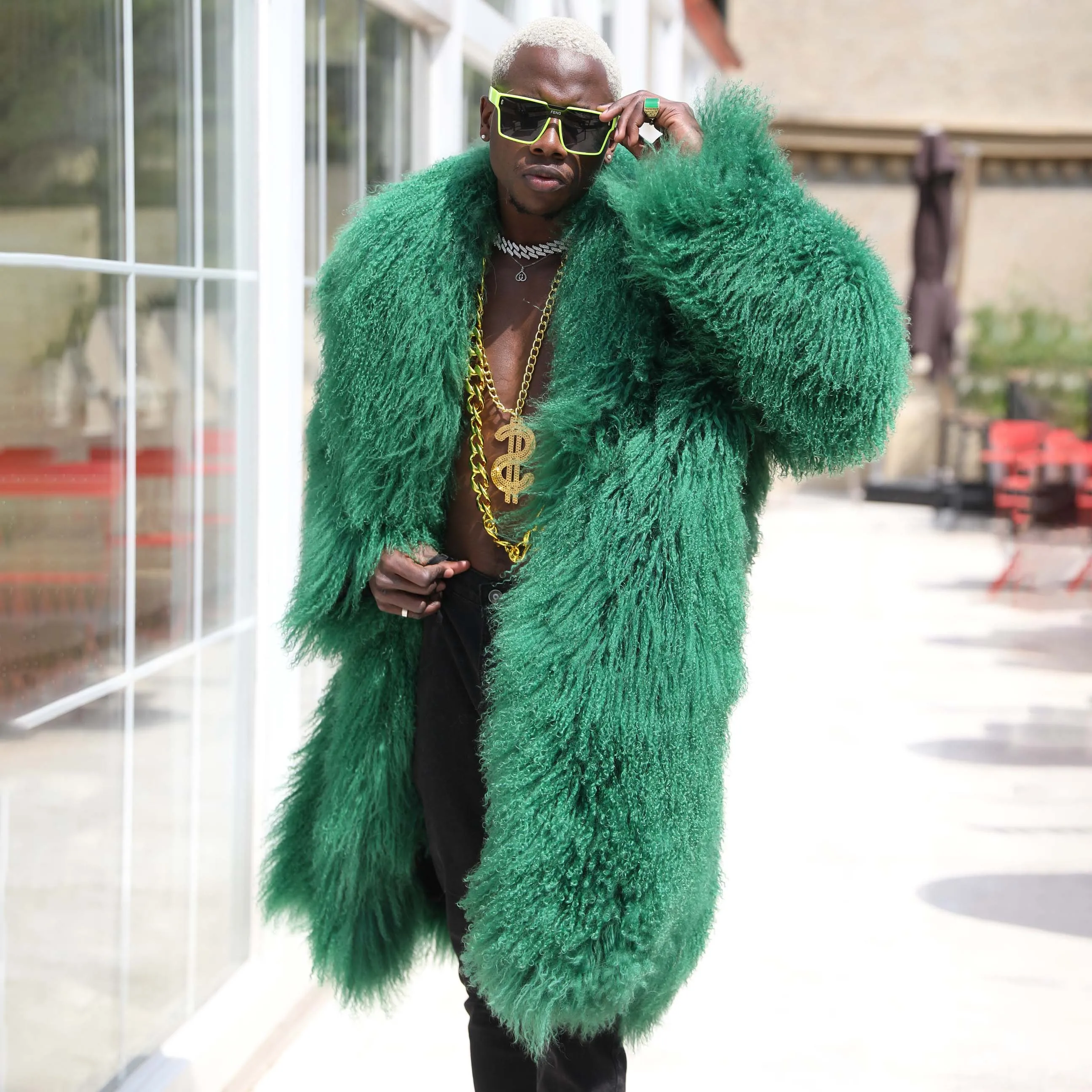 New design Plus Size Fur Long Coat Men Long Real Mongolian Lamb Fur Jacket