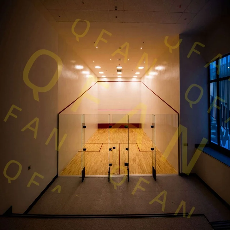 Qfan Doubles/hardball squash court with four vertical walls glass