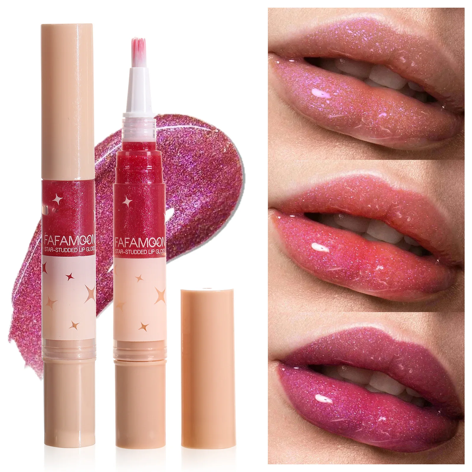 Liquid Shimmer Waterproof Long Lasting Glitter Moisturizing Nourishing Lip Gloss Pen Nylon Brush Lip Glaze