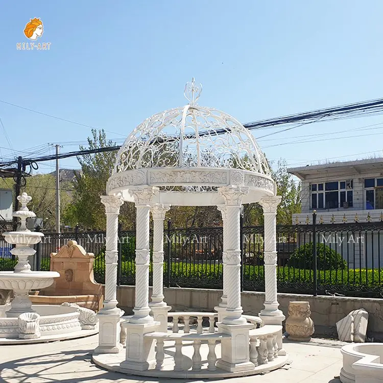 Hot Sale Outdoor Decoration Round Stone Pavilion Marble Gazebos with Pillars