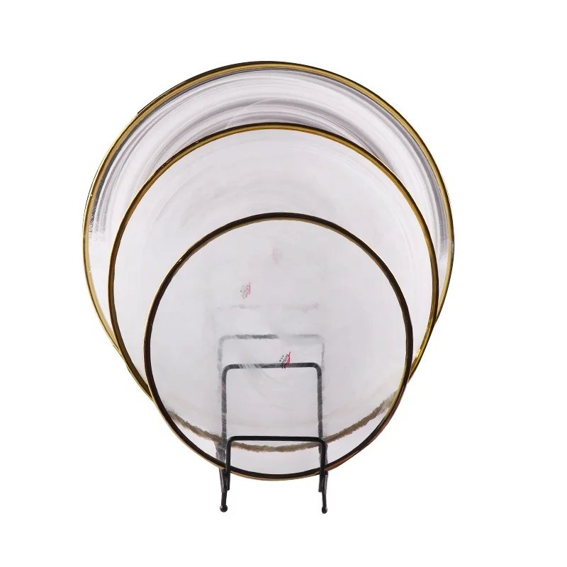 Western Dinnerware Set Creative Gold Rim Plated for Wedding Restaurant Glass Dishes Plates