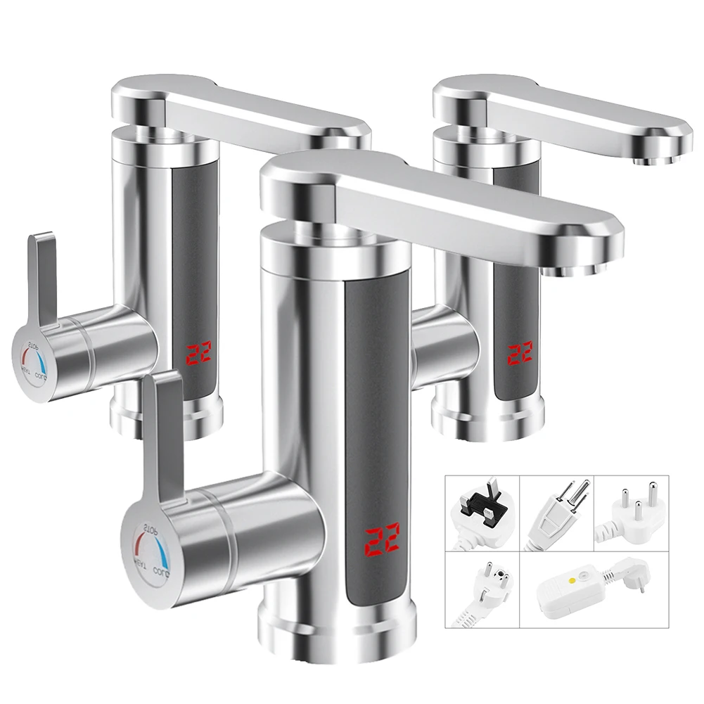 Quick Heating Led Ambient, Light Temperature Display 360 Rotatable Instant Electric Water Heater Low Price 3000w 3s Silver Ipx7/