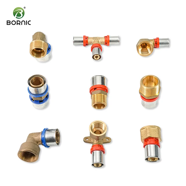 BORNIC Free Sample PEX AL PEX Pipe Fittings Red Color PEX Fittings 16MM 18MM 20MM 25MM 26MM 32MM Plumbing Brass Press Fitting
