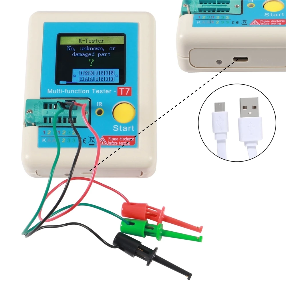 LCR-T7 T7 Transistor Tester TFT Diode Triode Capacitance Meter LCR ESR Meter NPN PNP MOSFET IR Multifunction Tester Multimeter