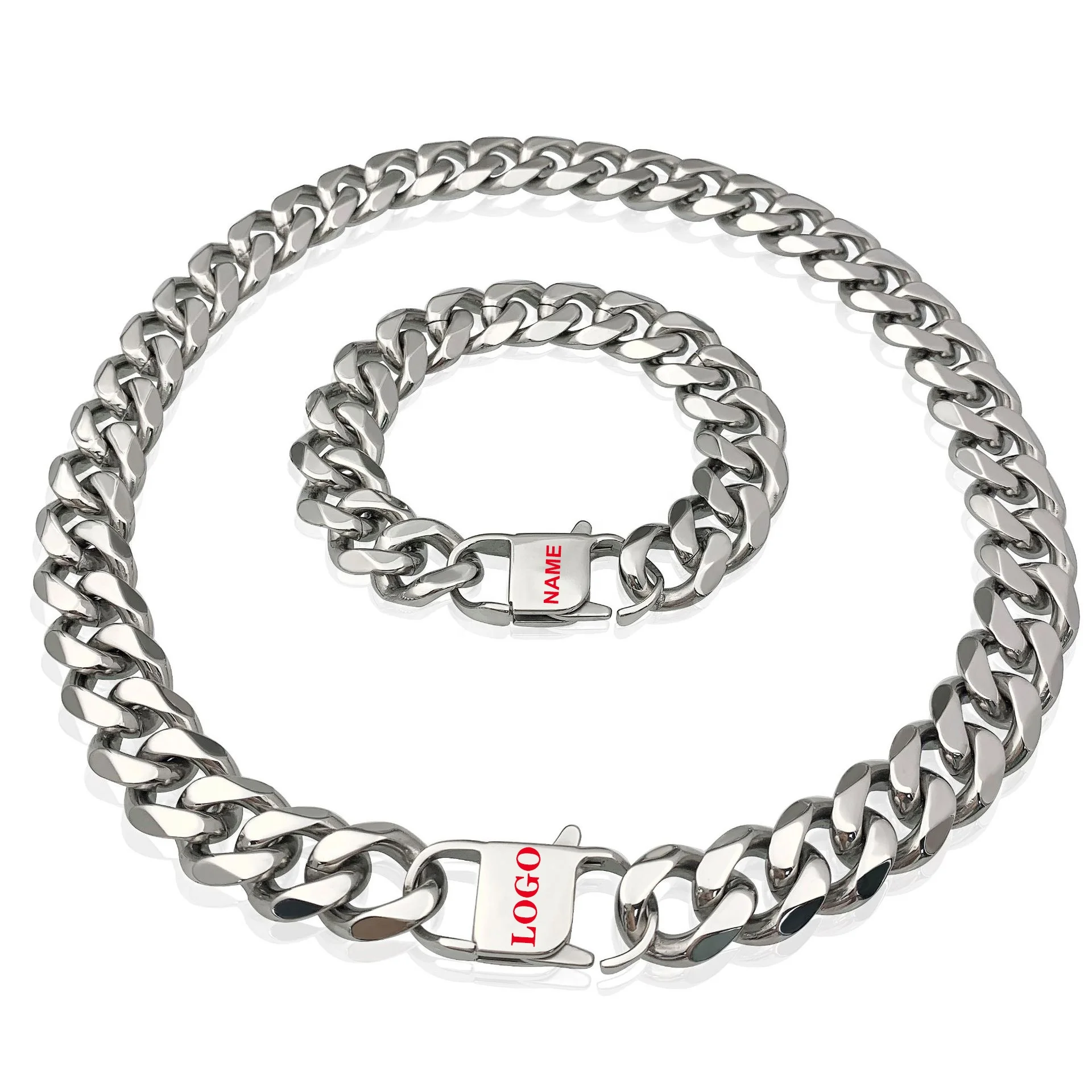 Top Quality Jewelry Chunky Heavy Miami custom 14mm Cuban Link Name Chain Necklace 316 L Stainless Steel Cuban Chain Necklace