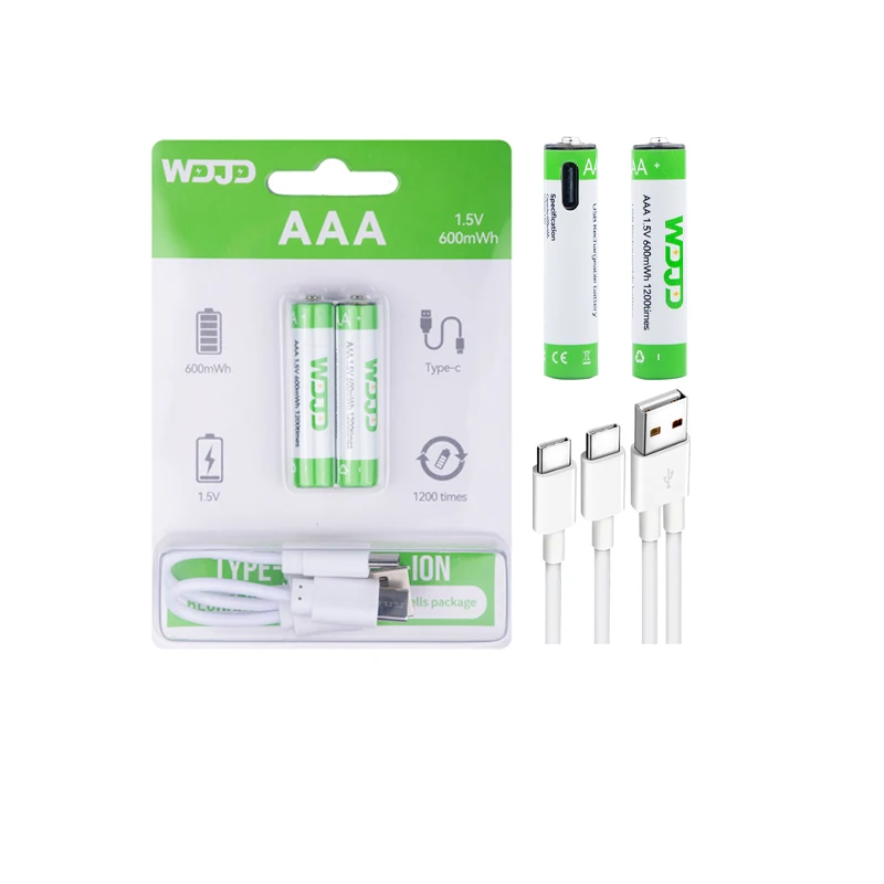 1.5V AAA 600mWh Lithium Ion Type C  Batteries for Electronic Toys Charging Lithium Cell  USB Batteries