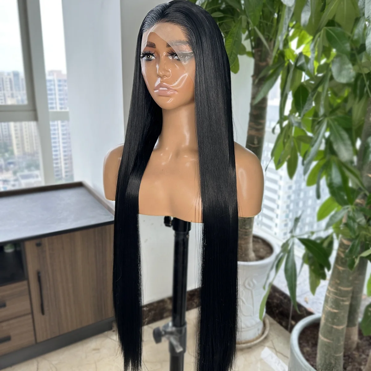 30inch Straight Synthetic Hair Black 13X4 Lace Front Wig Futura Hair Heat Resistant Pre Plucked Black Wigs For Black Women