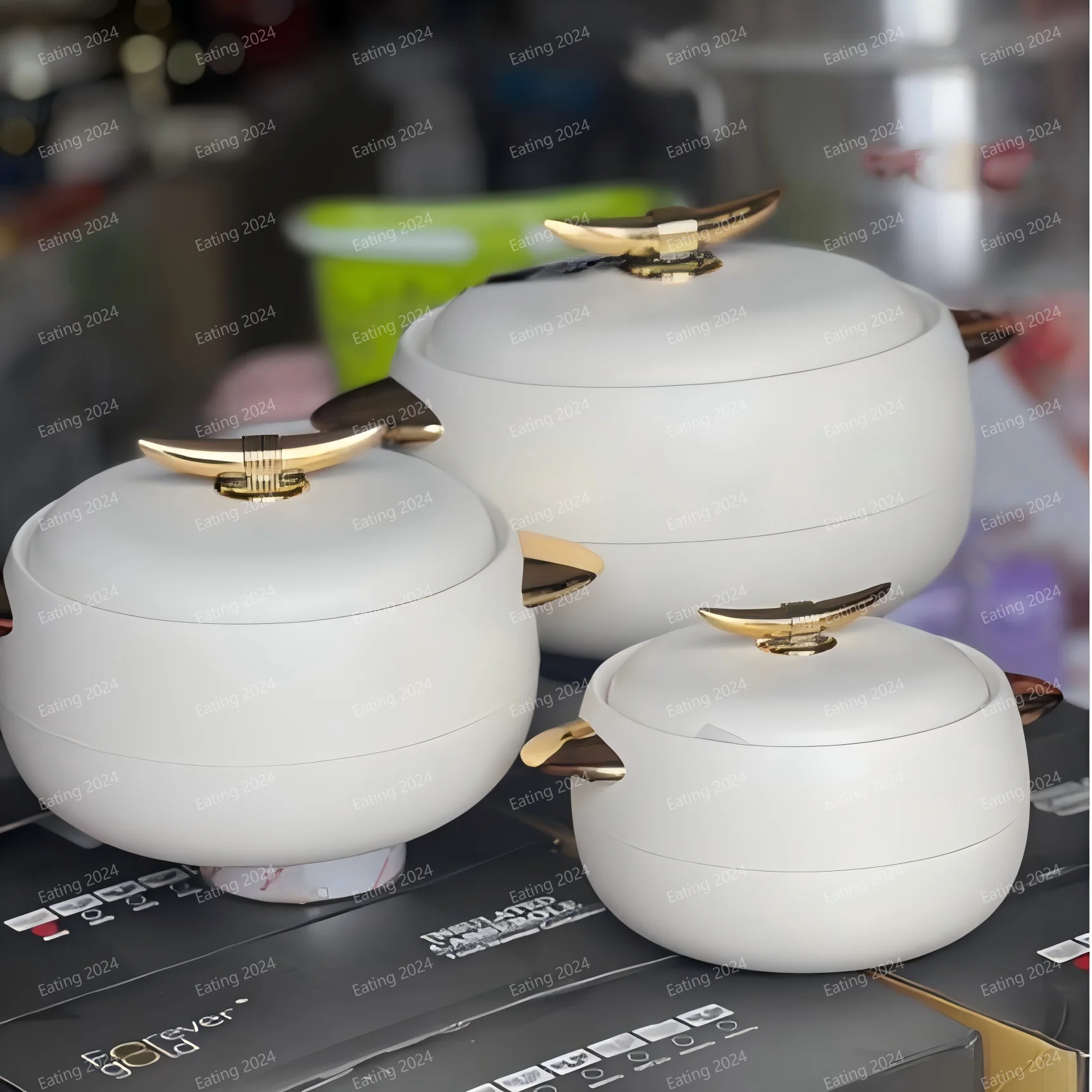 Round Thermal Hot Cold Serving Bowls Set of 3 Bar Hotel Luxury Gift Set For Freshness 1L+2L+3.5L Insulated Hot Pot Casserole Set