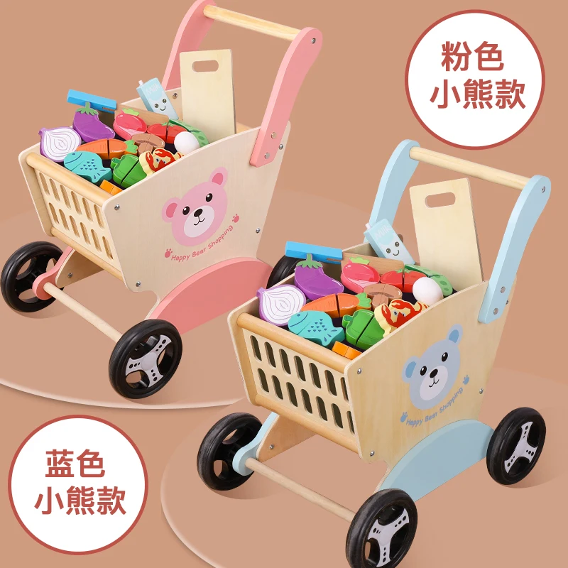 Factory direct sale baby animal shape shopping cart toy with food home supermarket toy Wholesale role play kitchen toys for kids