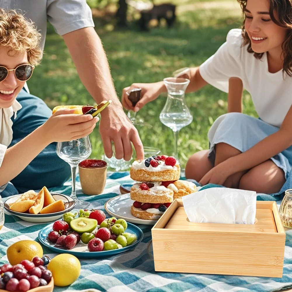 Home Eco-friendly 100% Natural Bamboo Solid Wooden Tissue Case Cosmetic Tissue Paper Box Container Holder For Kitchen Car