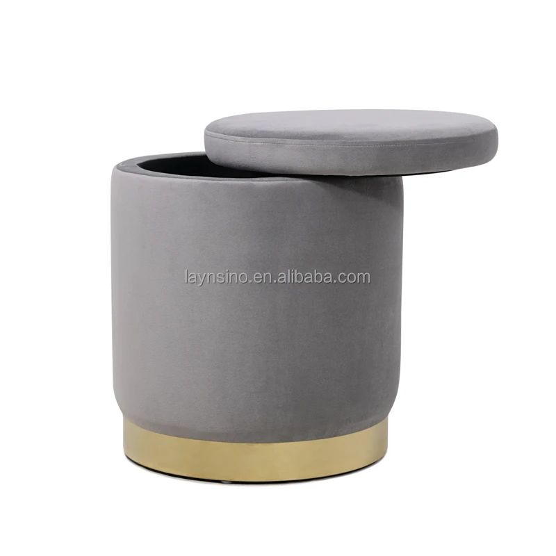 Home Furniture Living Room Footstool Ottoman Round Tufted Velvet Modern Ottoman Stool With Storage