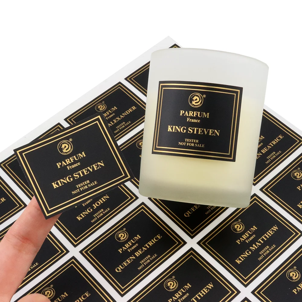 Printing Custom Logo Print Cheap Product Matte Black Laminate Stickers Square Candle Jar Packaging Label For Perfume Bottle