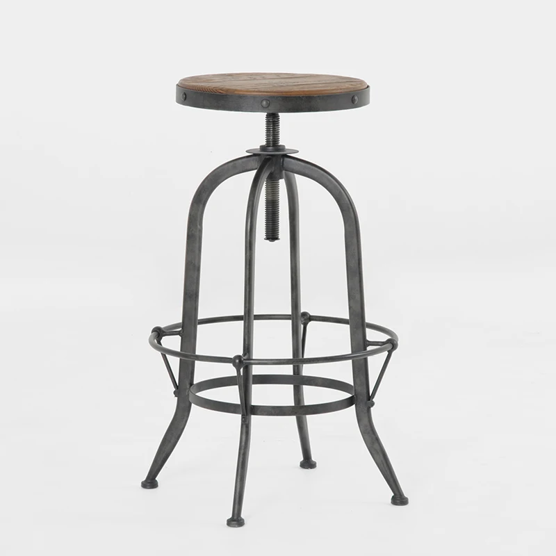 
Industrial chairs bar barstool vintage black iron metal adjustable height revolving Bar stool with wooden round seat 