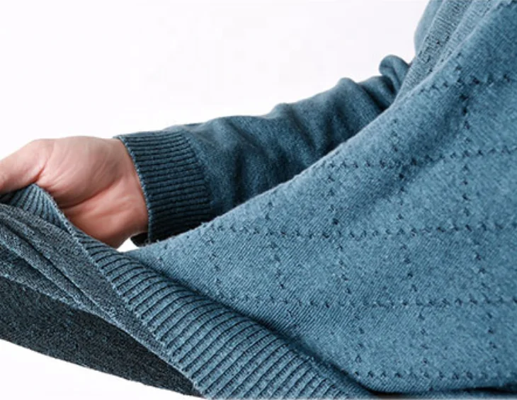 Natural Hemp Fabric Men Knitted V-neck Sweatshirts Sweaters