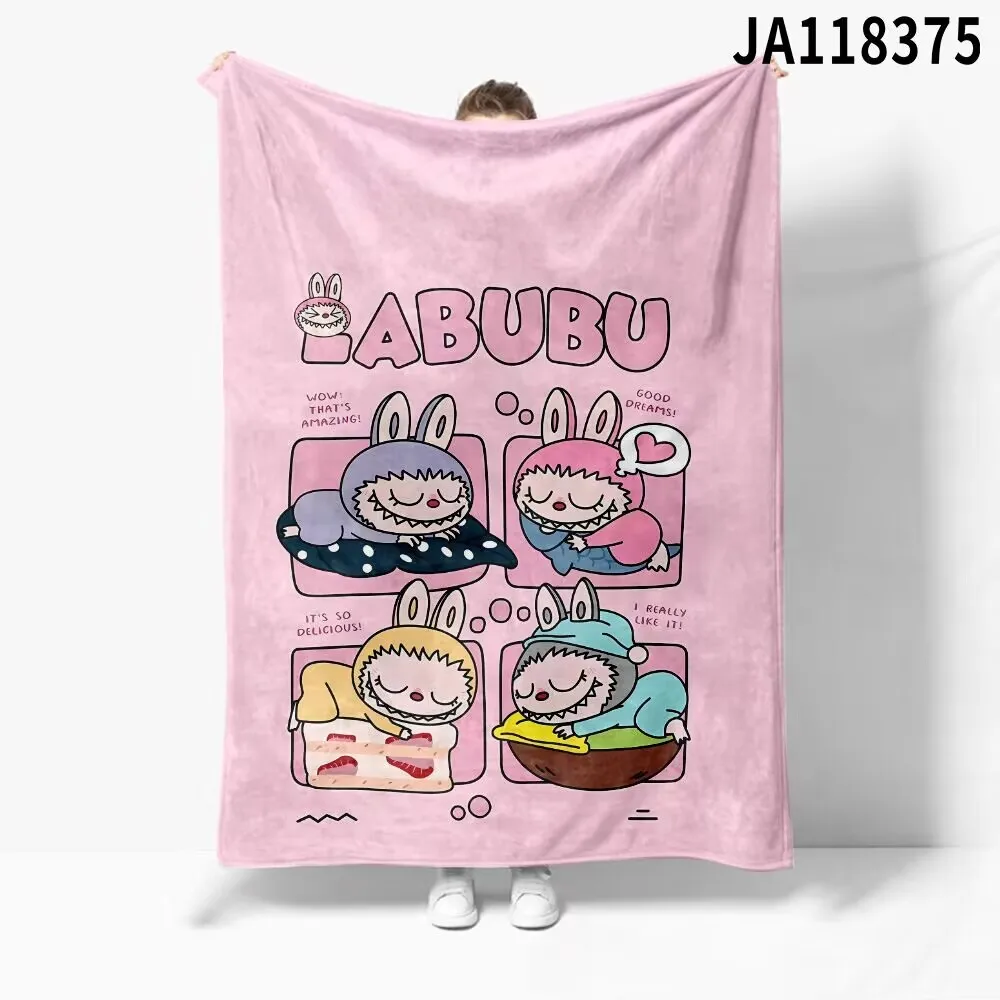 Ruunjoy New Labubu Cartoon Anime Flannel Blanket Labubu Throw Home Sofa Lunch Break Blankets Student Blankets Nap Gift