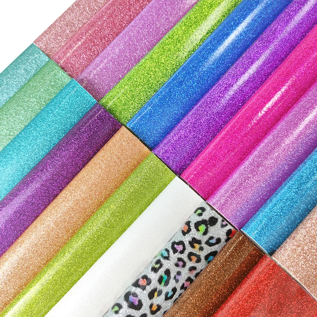 Mirror Crystal Fine Glitter PU Faux Leather Roll Shiny Decorative Synthetic Leather Vinyl Fabric For Sparkly Crafts Accessories