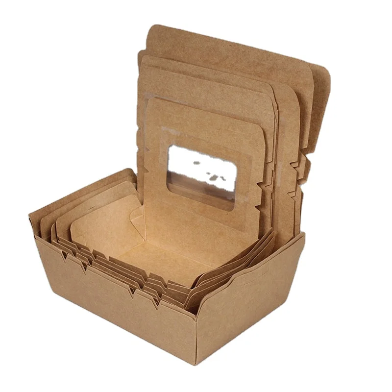 Wholesale Kraft Paper Food Box Salad Fruit Takeaway Box Lunch Packaging Box With PET PP Window
