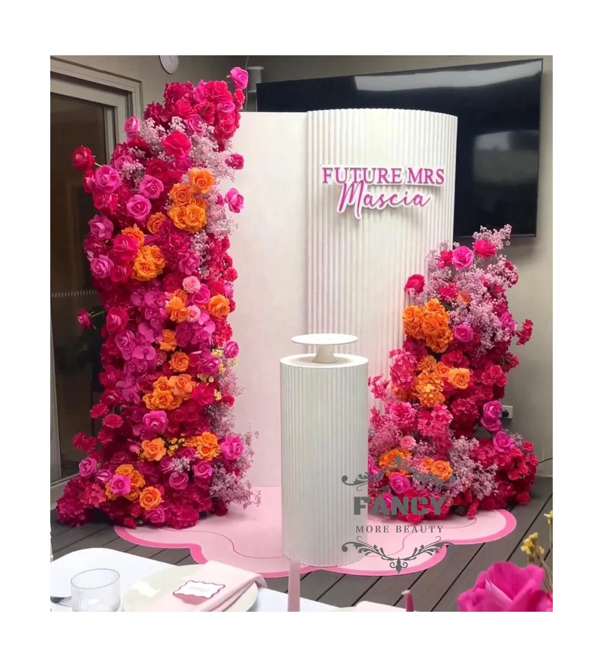 Horn flowers arch flower backdrop artificial flowers wedding decoration