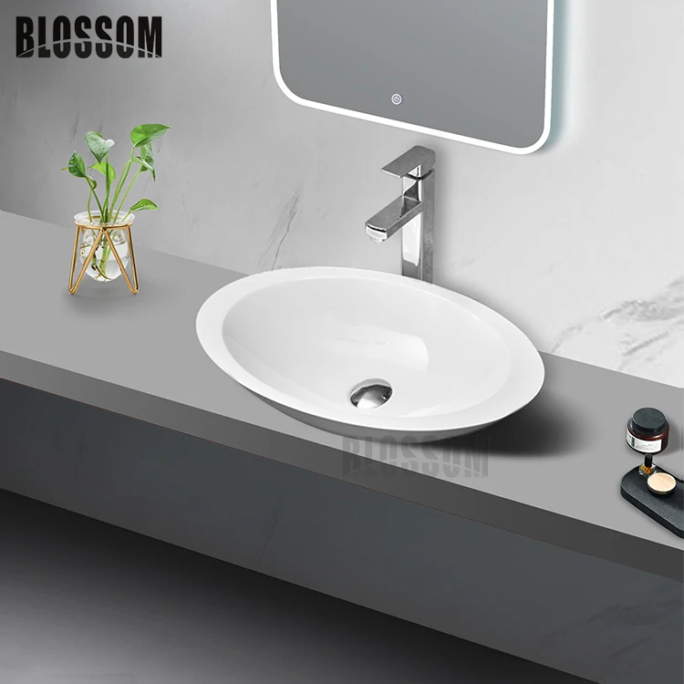 Hotel Bathroom Stone Vanity Table Top Oval Shape Design Bathrooms Washbasins