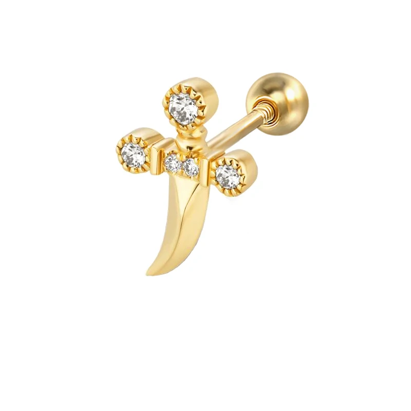 CANNER 2021 New Trendy Minimalist S925 Sterling Silver Personality Small Dagger With Diamonds Piercing Jewelry Earrings