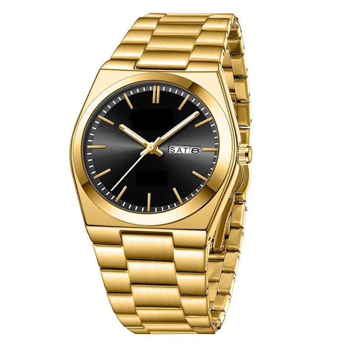 High Quality Luxury Golden Analog Solid Stainless Steel Sapphire Quartz Watches For Men With Complete Calendar