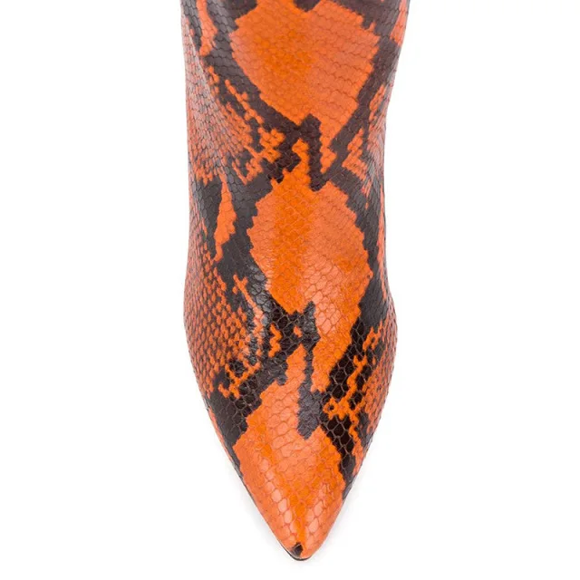 
Pointed Toe Thick High Heel Large Size Knee-length Boots Snake Print PU Boots OEM Sexy One-step Boots 