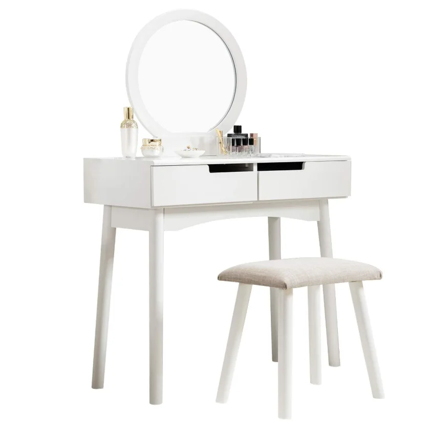 European Simple Style Mirrored Dressing Table Eco-friendly Wood Storage Cabinet Makeup Dresser With Mirror