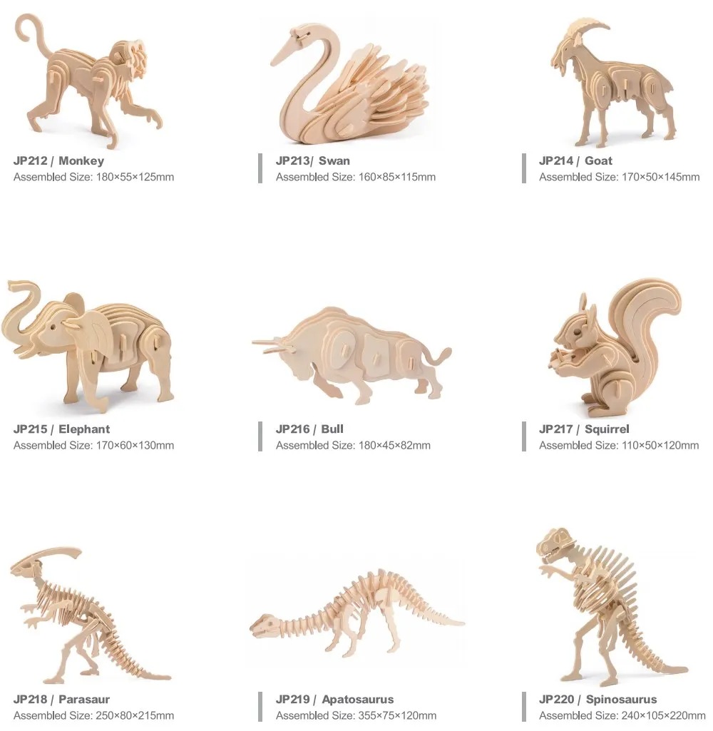 Robotime Eco-friendly Wood Animal Puzzles JP203 T-Rex Model Children Creative Handmade Wooden Dinosaur Puzzle Toys