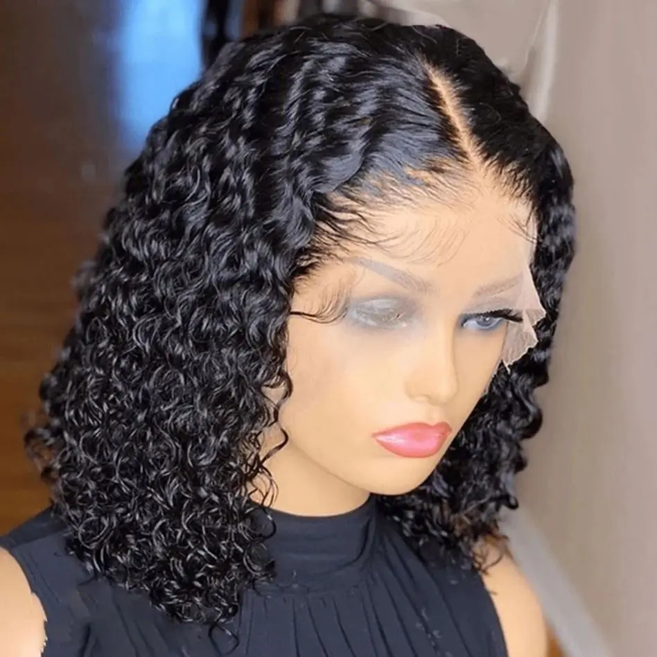 Cheap Lace Frontal Human Hair Bob Wigs Deep Curly Wave Short Bob Wig Human Hair HD Full Lace Front Wig For Black Women