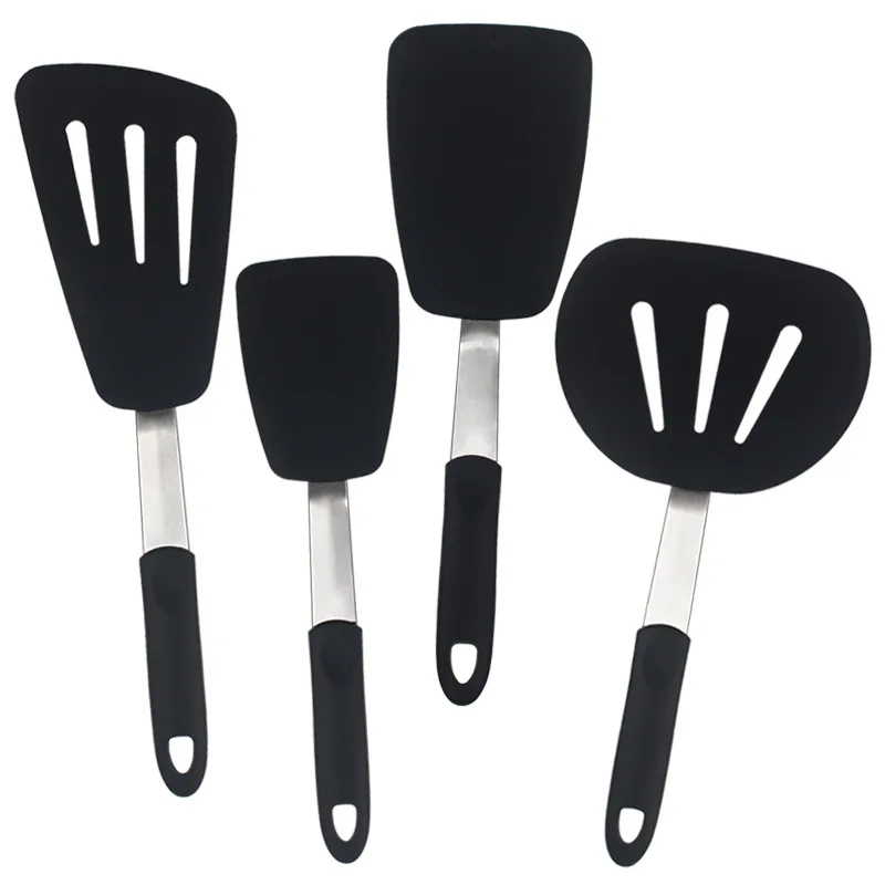 5pcs Enlarge Silicone kitchen utensils set with TPR Handles Kitchen tools Fish Turner Slotted Fry Turner in Big Size