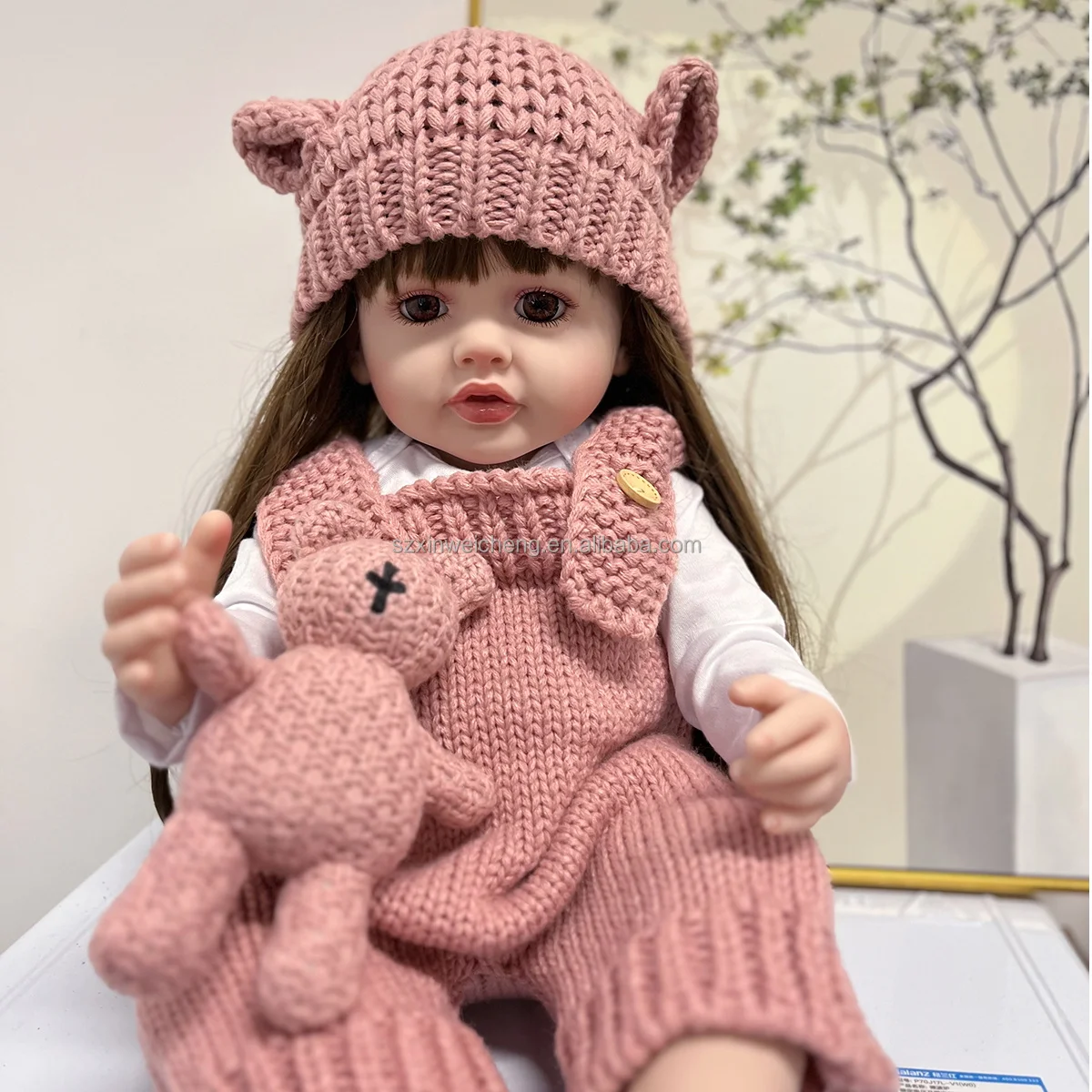 Cheap Realistic Full Silicone Body 55 CM 22 Inch Brown Long Hair Lifelike Reborn Baby Girl Doll Toy Princess Toddler Bebe