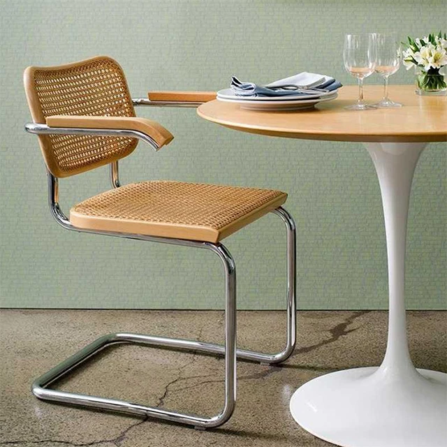 Hot Sale Cane Back Chair  Gold Metal Iron Steel Single Rattan Dining Chairs
