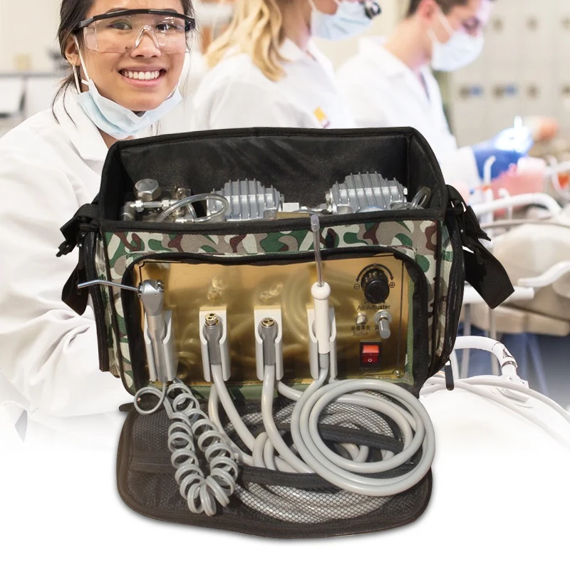 Cheap Portable 4 Brackets Turbine Students Suitcase Air Compressor Veterinarian Mobile Dental Unit With Bag Portable Dental Unit