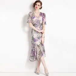 stock women manufacturers clothes wholesale vintage elegant lady floral american long Evening casual Dresses brand labels-8299
