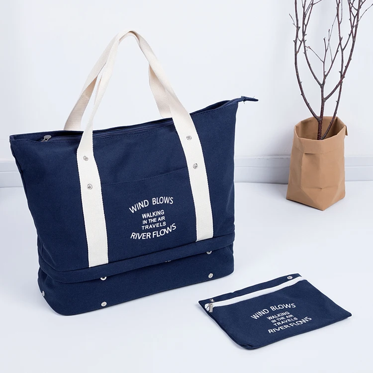 Double Layer Canvas Duffel Bags With Shoes Compartment Canvas Tote Sling Bag