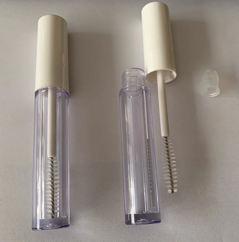 luxurious empty  mini 3ml plastic eyelashes 103mm clear tubes with  white lid mascara tube