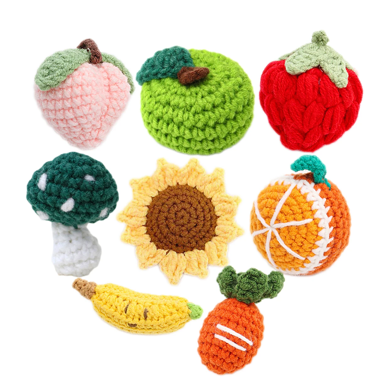 33 Designs Stuffed Handmade Knitting Flowers Plant Fruit Yarn Crochet Toy Cotton Crochet Sunflowers for Keychain Bag Pendent