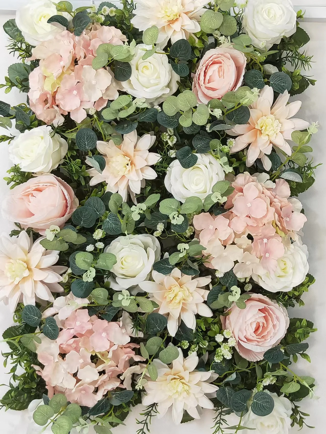 Latest Design Decoration Red Peach Rose Hydrangea Artificial Flower Backdrop Floral Wall Panel Roll up for Wedding