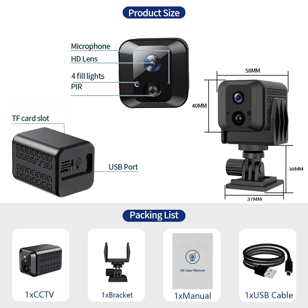 Shirestar Camara Sport Cam 4K Ultra Hd Dv Car Video Recorder Smallest Cctv Camera Digital Mini Type C Micro