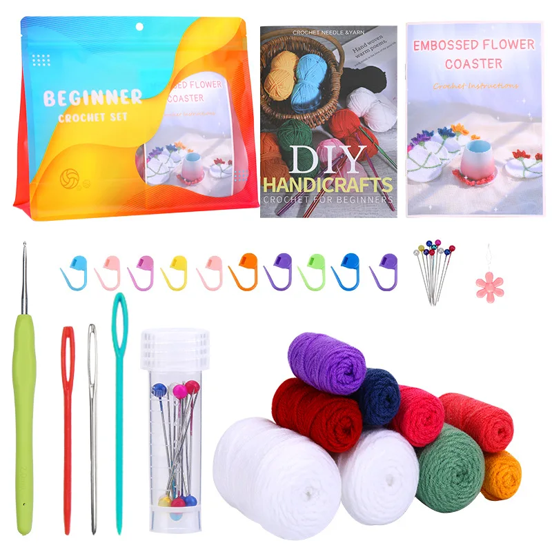 Relief Flowers Knitting Craft Diy Crochet Kit for Beginners