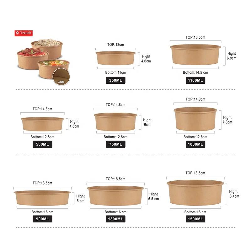 Custom Print Eco-friendly Disposable Food To Go Packaging Container Kraft Paper Rice Soup Cup Take Away Salad Bowl With Lid