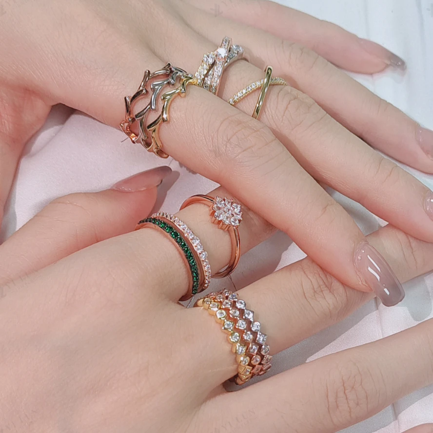 YILUN Rainbow Gemstone Stackable Rings Set 925 Silver Colorful CZ Fashion Layered Look Adjustable Bands Rings Jewelry for Women