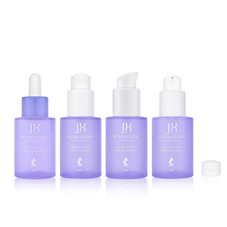 Luxury Empty 30ml Frosted Glass Face Oil Serum Bottle Packaging Glass Pump Cosmetic Serum Oil Dropper Bottle