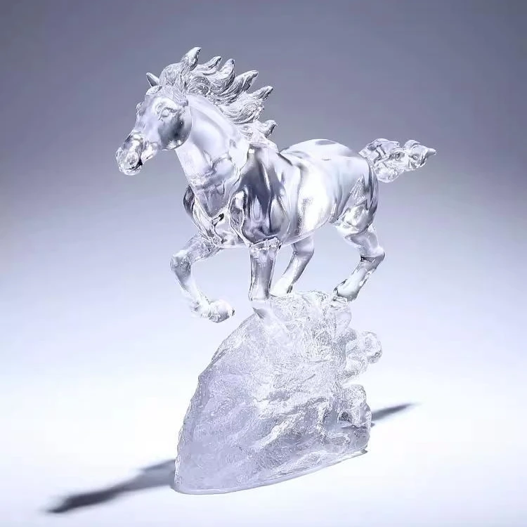 G015 Liuli White Horse Ornament Crystal Crafts Creative Office Living Room Home Decoration Light Luxury High-grade Opening Gift