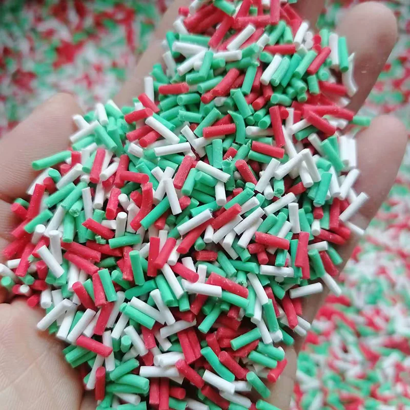 100g Christmas Rainbow Candy Crumbs Long Polymer Clay Slices Mix Polymer Sprinkles for DIY Craft Slime Filling Nail Art