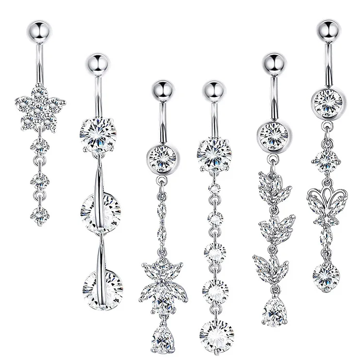 8pcs/set Stainless Steel Butterfly Moon Heart Wing Water Drop Zircon Sexy Belly Ring Navel Piercing Women Button Ring Jewelry